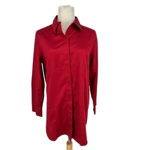 Chico's No Iron Red Cotton Button Up Shirt Size 0‎ Long Sleeve